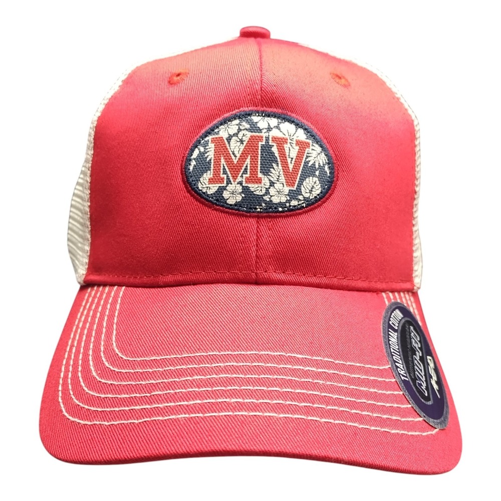 Ahead Headgear Martha's Vineyard Trucker Hat Red White Mid Fit‎ Adjustable Strap
